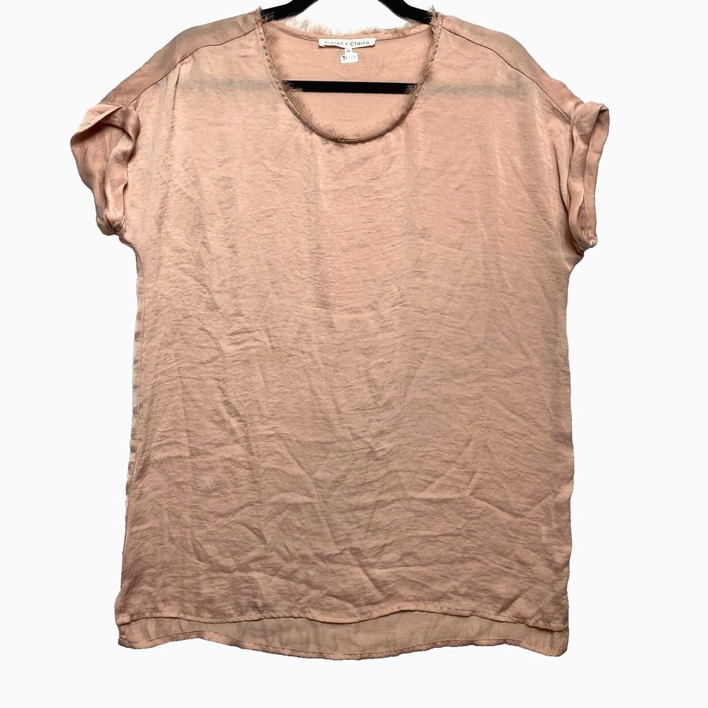 Violet + Claire T-Shirt Womens Medium Pink Short Sleeve Chiffon Top